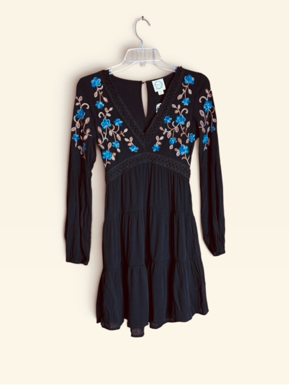 Blue Rain Francesca's XS NWT Black Embroidered Boho Mini Dress